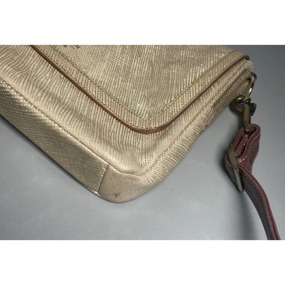 Fossil Distressed Metallic Gold Leather Flap Crossbody Messenger Bag